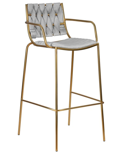 Купить Набор 2 шт Стул барный DOBRIN MILLER GOLD, cветло-серый велюр (135-37) по низкой цене