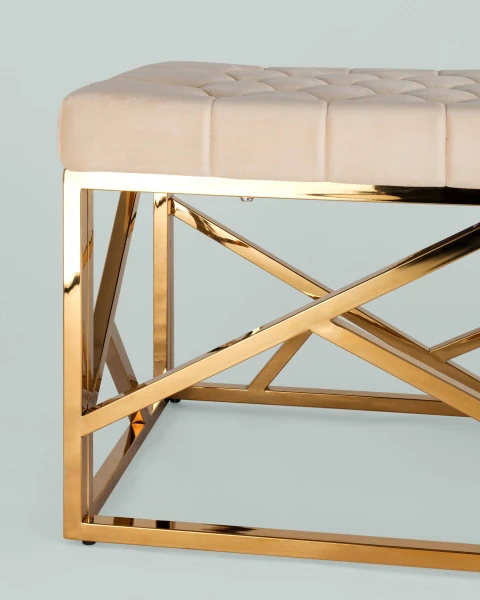 Купить Банкетка-скамейка АРТ ДЕКО велюр бежевый сталь золото по низкой цене