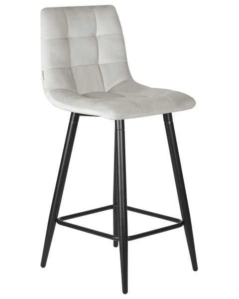 Купить Набор 2 шт Стул полубарный DOBRIN OLIVIA, черные матовые ножки, светло-серый велюр (108-52) по низкой цене