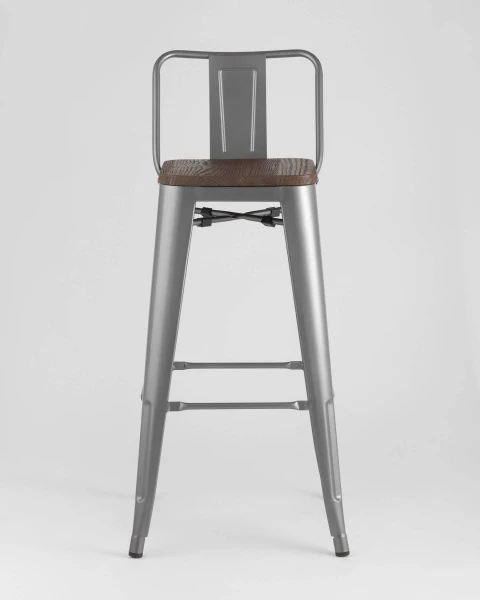 Стул барный TOLIX WOOD со спинкой серебристый матовый для кафе, ресторанов и кухни