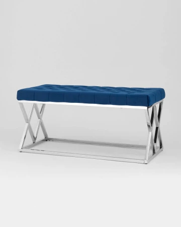 Купить Банкетка ИНСИГНИЯ велюр синий сталь серебро в интернет-магазине КупиКресла.ру