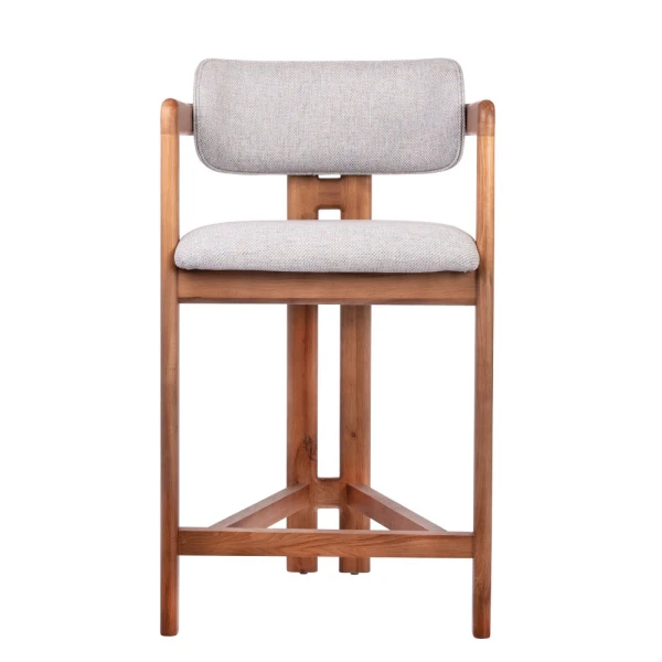 Стул полубарный Rich рогожка бежево-голубая с ножками цвета орех для кафе, ресторанов и кухни