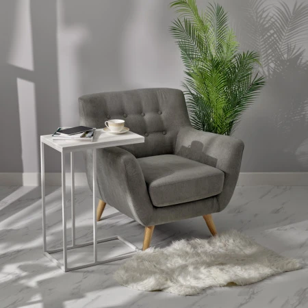Купить Придиванный столик Loft 50x30см, белый мрамор с белыми ножками по низкой цене