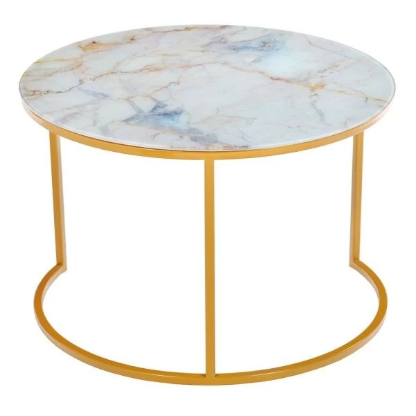 Купить Набор кофейных столиков Tango бежевый мрамор с ножками матовое золото, 2шт по низкой цене