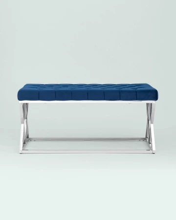 Купить Банкетка ИНСИГНИЯ велюр синий сталь серебро в интернет-магазине КупиКресла.ру