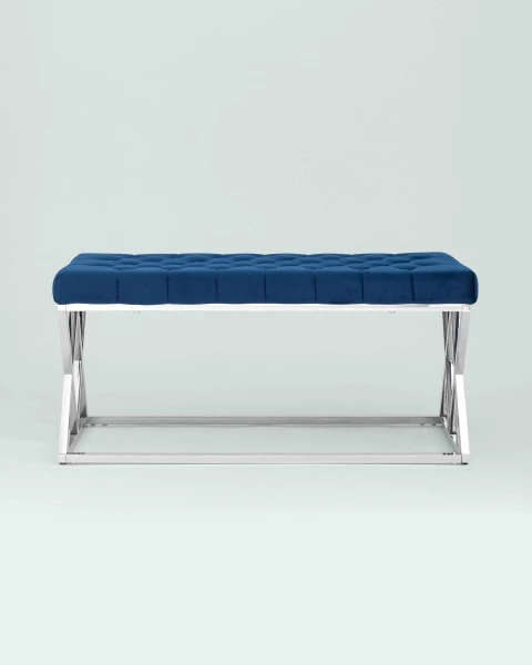 Купить Банкетка ИНСИГНИЯ велюр синий сталь серебро по низкой цене