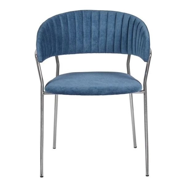 Купить Стул Turin синий вельвет с хромированными ножками по низкой цене