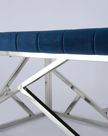 Купить Банкетка-скамейка АРТ ДЕКО велюр синий сталь серебро в интернет-магазине КупиКресла.ру