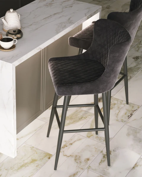 Стул барный Ститч велюр серый для кафе, ресторанов и кухни