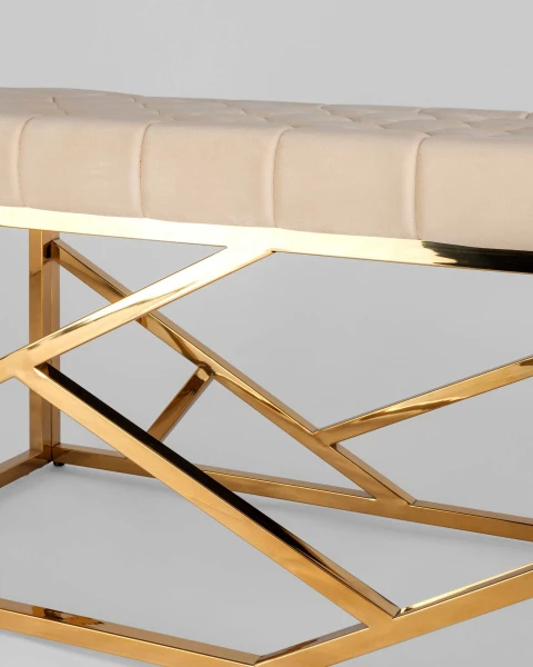 Купить Банкетка-скамейка АРТ ДЕКО велюр бежевый сталь золото по низкой цене