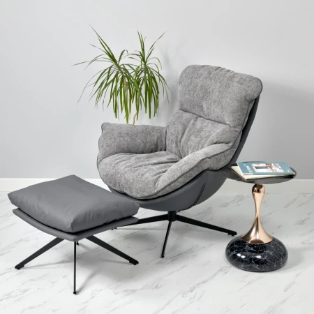 Купить Комплект кресло HUG тёмно-серый, экокожа, шенилл с оттоманкой тёмно-серый, экокожа по низкой цене