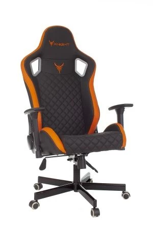 Кресла для геймеров - Кресло игровое Knight Outrider черный/оранжевый ромбик эко.кожа с подголов. крестов. металл