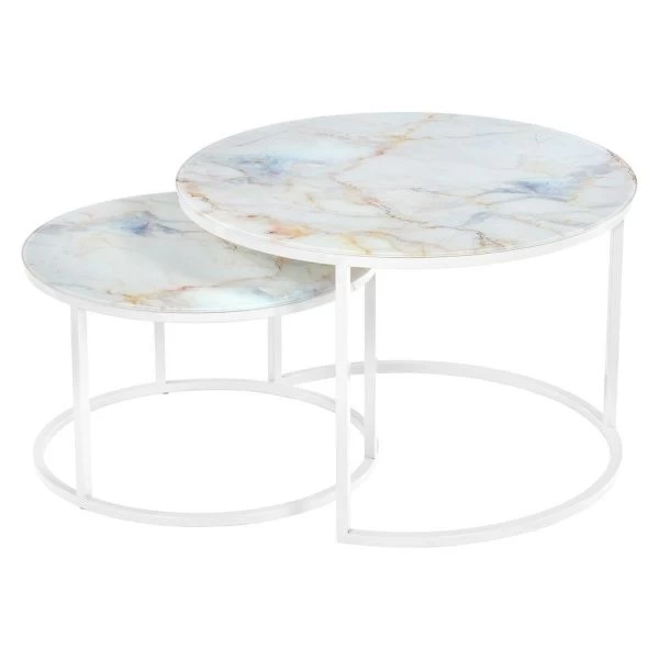 Купить Набор кофейных столиков Tango бежевый мрамор с белыми ножками, 2шт по низкой цене