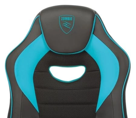 Кресло игровое Zombie GAME 16 черный/голубой текстиль/эко.кожа крестов. пластик