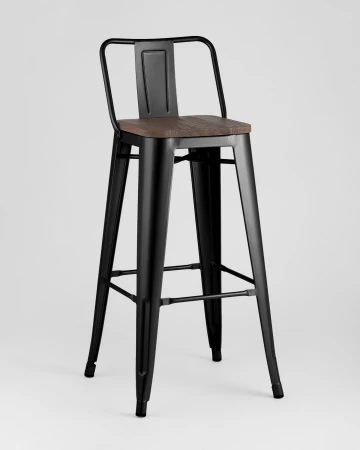 Купить Стул барный TOLIX WOOD со спинкой черный глянцевый по выгодной цене для кафе, ресторанов и кухни