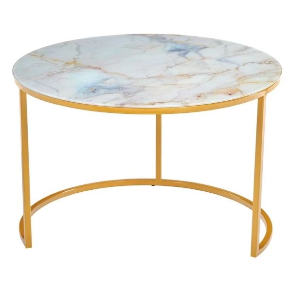Купить Набор кофейных столиков Tango бежевый мрамор с ножками матовое золото, 2шт по низкой цене