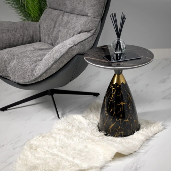 Купить Кофейный столик Secret диам.40см x 54см, чёрный мрамор, металл, керамика по низкой цене