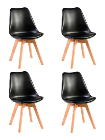 Набор 4 шт Стул обеденный DOBRIN JERRY SOFT, ножки светлый бук, цвет сиденья чёрный (B-03)