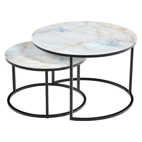 Купить Набор кофейных столиков Tango бежевый мрамор с чёрными ножками, 2шт по низкой цене