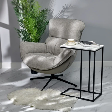 Купить Кресло HUG светло-серый, экокожа, шенилл по низкой цене