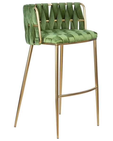 Купить Набор 4 шт Стул барный DOBRIN EMMA GOLD, зеленый велюр (VF-08) по низкой цене