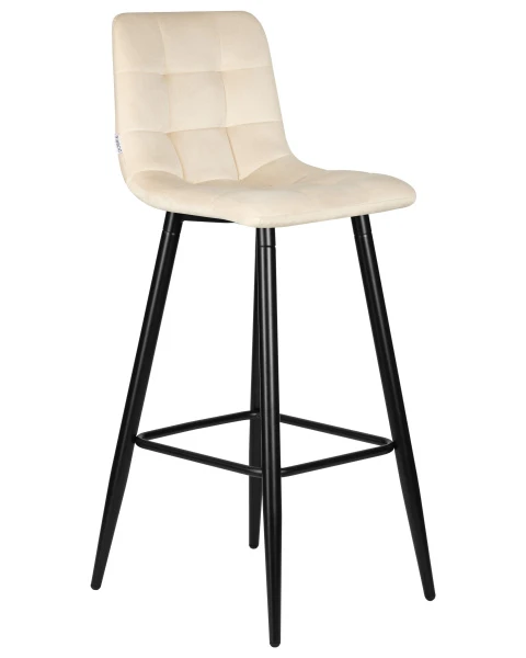 Стул барный DOBRIN NICOLE, черные матовые ножки, кремовый велюр (108-113) для кафе, ресторанов и кухни