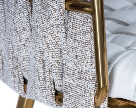 Купить Стул барный DOBRIN EMMA GOLD, белый PU (T-01), белая ткань (F-49) по выгодной цене для кафе, ресторанов и кухни