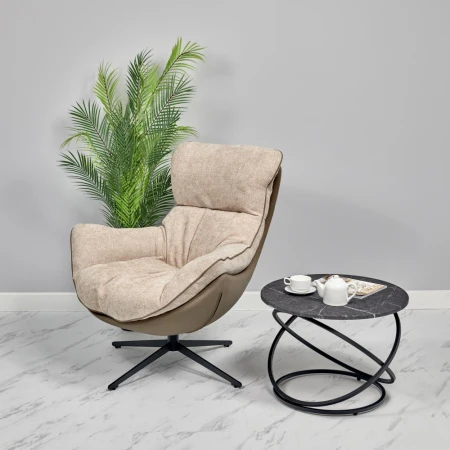 Купить Кресло HUG латте, экокожа, шенилл по низкой цене