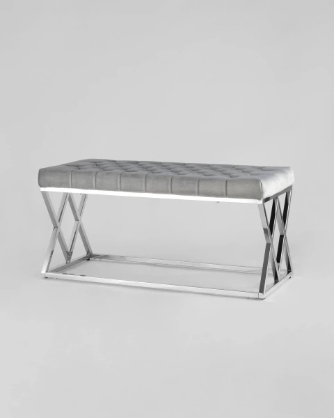 Купить Банкетка ИНСИГНИЯ велюр серый сталь серебро по низкой цене