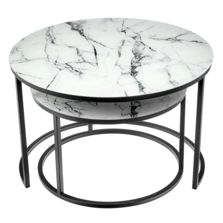 Купить Набор кофейных столиков Tango белый мрамор с черными ножками по низкой цене