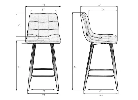 Купить Стул полубарный DOBRIN OLIVIA, черные матовые ножки, серая антрацитовая винтажная экокожа (RU-08) по выгодной цене для кафе, ресторанов и кухни