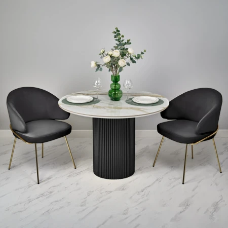 Купить Стол Aura D110, керамогранит Calacatte gold мрамор, чёрный по низкой цене