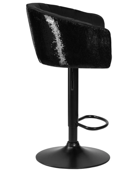 Стул барный DOBRIN DARCY BLACK SHINY, черный велюр с черно-золотыми пайетками для кафе, ресторанов и кухни