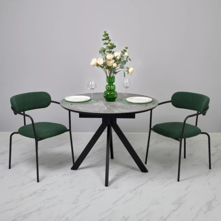 Купить Стол Rudolf круглый раскладной 100-130x100x75см, серый керамогранит, черный по низкой цене