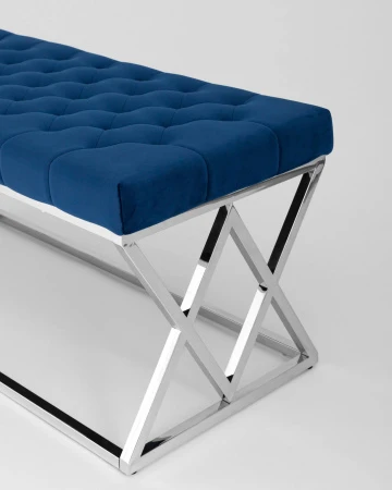 Купить Банкетка ИНСИГНИЯ велюр синий сталь серебро в интернет-магазине КупиКресла.ру