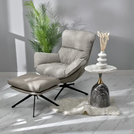 Купить Кресло HUG светло-серый, экокожа, шенилл по низкой цене