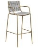 Стул барный DOBRIN MILLER GOLD, светло-серый велюр (135-37)