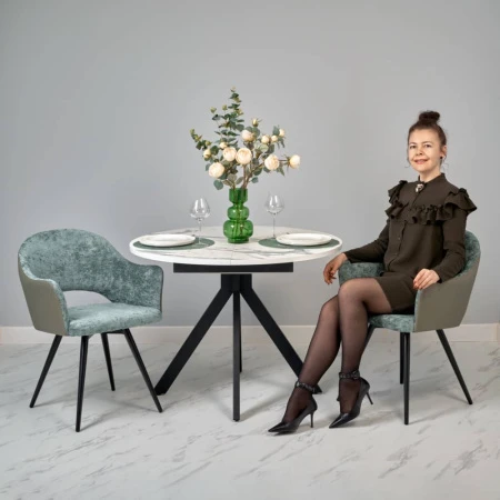 Купить Стул Bruno зелёный шенилл с экокожей с поворотным механизмом по низкой цене