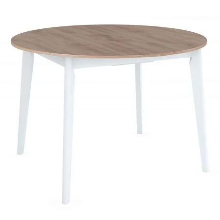 Купить Стол Oslo круглый раскладной 110-140x110x76см, Дуб Навара, белый по низкой цене