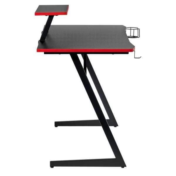 Купить Компьютерный геймерский стол Basic 110х59х75см c полкой для монитора 40х20см, подстаканником, крючком для наушников, карбон чёрный красный по низкой цене