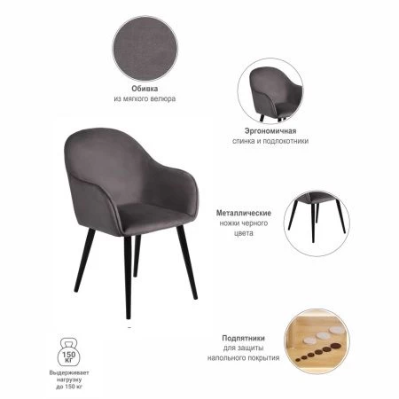 Купить Стул Frida тёмно-серый велюр в интернет-магазине КупиКресла.ру