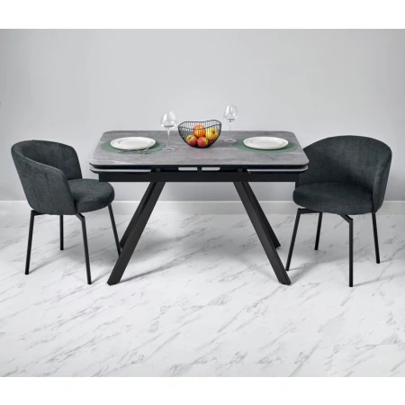 Купить Стол Arthur раскладной 120-184x80x75см, керамогранит серый мрамор Greys Grey, чёрный по низкой цене