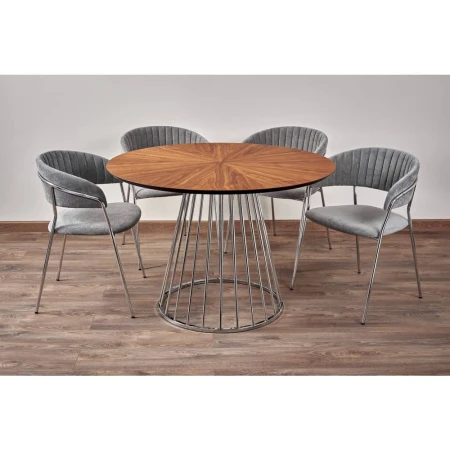 Купить Стол Liverpool диам.110см, шпон орех лучевой набор, с хромированными ножками по низкой цене