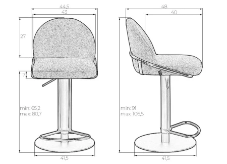 Купить Стул барный DOBRIN OLIVER, серая ткань (FLY1347-17) по выгодной цене для кафе, ресторанов и кухни
