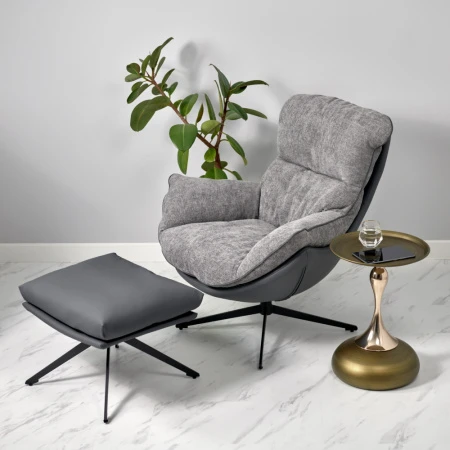 Купить Комплект кресло HUG тёмно-серый, экокожа, шенилл с оттоманкой тёмно-серый, экокожа по низкой цене