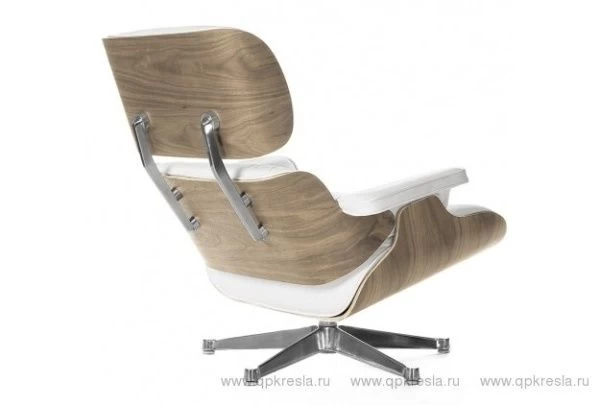 Кресло Eames (Эймс) Lounge & Ottoman белая кожа/орех