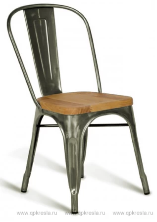 Стул Tolix (Толикс) с деревянным сидением, Сталь матовый