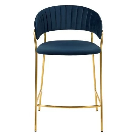 Купить Стул полубарный Turin синий с золотыми ножками по выгодной цене для кафе, ресторанов и кухни
