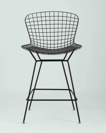 Купить Стул полубарный с низкой спинкой Bertoia черный с черной подушкой по выгодной цене для кафе, ресторанов и кухни