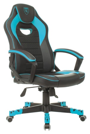 Кресло игровое Zombie GAME 16 черный/голубой текстиль/эко.кожа крестов. пластик